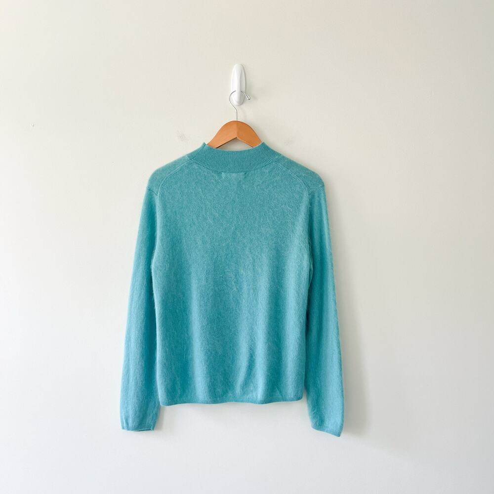 Banana Republic 100% Brushed Cashmere Mock-Neck Sweater in Aquamarine Blue Small - Picture 3 of 10